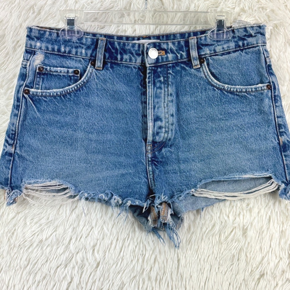 Zara Distressed Acid Wash Denim Shorts Button Fly Size 8